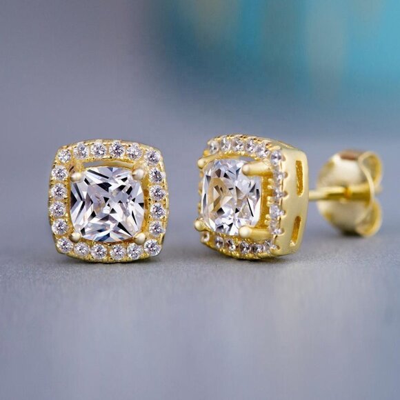 🎁Classical Square Gold Plated Round Zircon Stud EarringsforWomen/Men,UNVN12436 - Picture 1 of 2